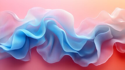 Aufkleber - Abstract flowing blue and pink chiffon fabric on gradient background, soft and delicate textures. Artistic design and textile art concept