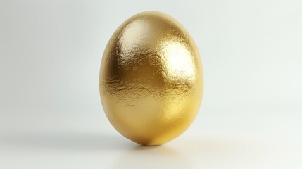 Wall Mural - A single golden egg on a white surface.