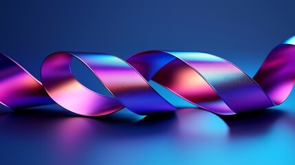 Poster - Metallic ribbon swirls gracefully on blue surface for abstract design, art, creative, decoration