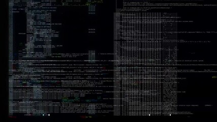 Fast running digital data on black screen with matrix glitch effects for cyberpunk style video projects.