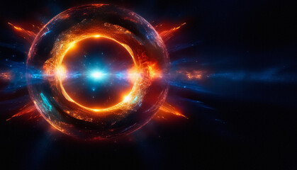 Aufkleber - A vibrant glowing orb emits orange and blue energy against a dark backdrop, resembling a cosmic or futuristic element with bright light and abstract design.