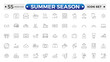 © artshuvo - Summer season set of web icons in line style. Summer vacation icons for web and mobile app. Travel, beach, tourism, summer holidays, hotel, relax, beach, luggage. Editable stroke outline icon.