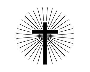 Wall Mural - cross with radiating sunburst - christian symbol vector isolated on transparent background - glowing