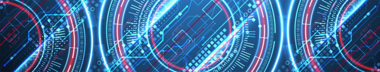 Leinwandbilder - Abstraction on the theme of tech circles. Scientific and technological background. Blue gradient on the background.