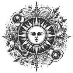 sun face illustration with radiant flames vector