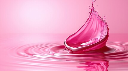 Wall Mural -  A pink float drifts atop water, with a single droplet centered