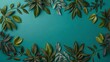 © EmmiY - Leaf Border on Textured Teal Background