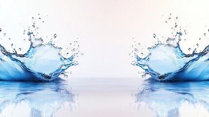 Wall Mural -   A blue water splash on a white background with a water reflection in the foreground