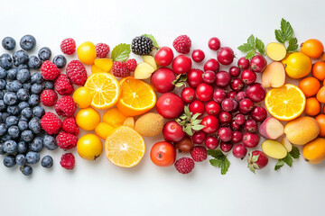 Wall Mural - Colorful berries and fruits beautifully laid out in a minimalist style