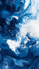 Fototapete - Close-up of swirling blue and white abstract fluid paint, representing motion and the blending of colors, evoking feelings of calmness, water, and creativity.