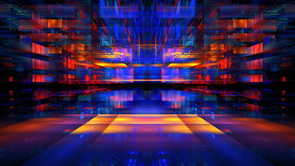 Wall Mural - vibrant display of blue, red, and yellow colors that create an abstract, futuristic environment. geo
