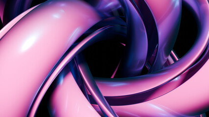 Wall Mural - intricate arrangement of glossy twisted shapes in vibrant pink and purple colors creates a mesmerizi