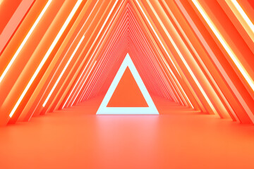 Wall Mural - Triangular shape neon glowing laser futuristic sci-fi background, abstract 3d wallpaper concept illustration