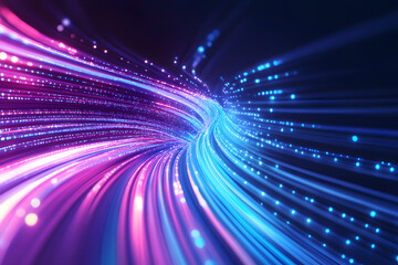 Wall Mural - Blue energy particles tunnel blurred bokeh glowing bright abstract background