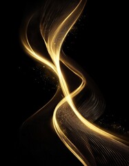 Wall Mural - Abstract golden wave with glittering light effects flows on a black background