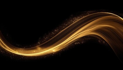 Wall Mural - Abstract golden wave with glittering light effects flows on a black background