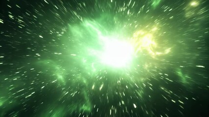 Wall Mural - Journey through stunning green nebulae filled with shimmering stars and swirling gaseous clouds. Experience the beauty of the cosmos in a captivating display of colors and formations