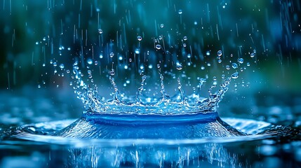 Fototapete - Raindrops crown, forming water splash, macro photography, wet surface, nature, background use