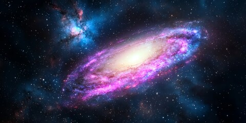Wall Mural - A vibrant spiral galaxy surrounded by cosmic clouds, showcasing stunning colors and the beauty of deep space.