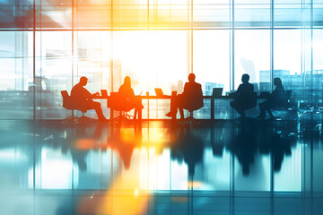 Wall Mural - abstract blur image of business people walking at modern hallway with bokeh for background usage