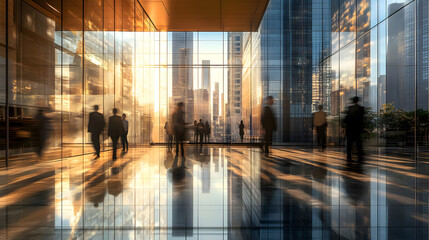 Wall Mural - abstract blur image of business people walking at modern hallway with bokeh for background usage