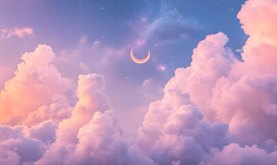 Wall Mural - a dreamy night sky with a crescent moon, generative ai