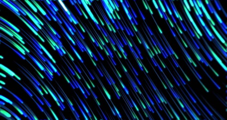 Wall Mural - image of blue and green lines falling on black background