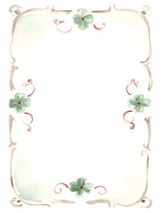 Wall Mural - paper with thin hand-drawn border in watercolor style. the border features fun doodles of shamrocks,