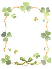 Wall Mural - paper with thin hand-drawn border in watercolor style. the border features fun doodles of shamrocks,