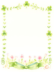 Wall Mural - paper with thin hand-drawn border in watercolor style. the border features fun doodles of shamrocks,