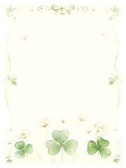 Wall Mural - paper with thin hand-drawn border in watercolor style. the border features fun doodles of shamrocks,