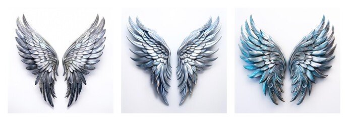 Poster - Collection of three pairs of decorative wings, isolated against a white backdrop.  A varied collection showing different wing styles.