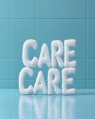 Aufkleber - Modern Minimalist Healthcare Design Soft Cotton Typography CARE on Blue - Enhancing Wellness Aesthetics in Hospital Branding and Patient Comfort Environments