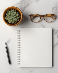 Aufkleber - Minimalist Work Essentials Blank Notepad with Pen on Marble Surface - Office Organization for Modern Professionals and Digital Content Creators in Clean Workspace Design