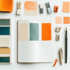 Leinwandbilder - Minimalist Bullet Journaling Elegant Daily Planner with Chic Stationery and Colorful Accents on White - Creative Lifestyle Content for Digital Organization and Productivity Tools