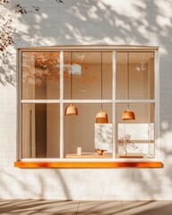 Poster - Minimalist Retail Storefront Glass Display Windows with Warm Wooden Accents and Modern Lighting - Enhancing Premium Shopping Experience and Urban Merchandising