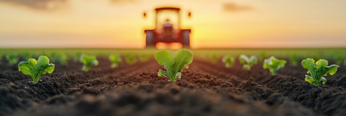 Aufkleber - Rustic Tech-Powered Crop Visualization Tablet on Fertile Soil with Tractor - Enhancing Precision Agriculture for Smart Farming in Eco-conscious, Data-driven Modern Agriculture