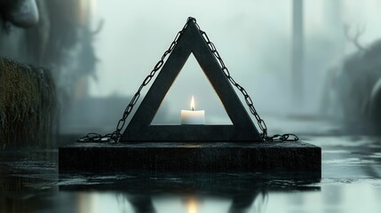 Sticker - Solitary candle flame glows within dark triangle.