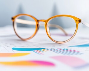 Aufkleber - Mid-Century Modern Analytics Translucent Amber Spectacles on Colorful Data Charts - Trendy Corporate Insight and Strategic Visual Storytelling for Business Analysts