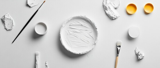 Aufkleber - Modern Minimalist Art Supplies Display Textured White Palette and Brushes on Clean Canvas Creative Studio Decor and Contemporary Visual Design for Inspiring Artistic Spaces