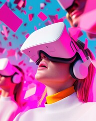 Aufkleber - Neon-Drenched Virtual Influencers Futuristic Digital Avatars and High-Tech Streetwear in Augmented Reality Space - Metaverse Branding and AI Social Media Content