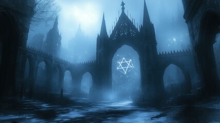 Sticker - Mystical gothic archway, star, night scene