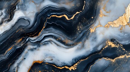 Poster - Mesmerizing fluid art abstract background with swirling marbled patterns in shades of gray black and gold  Luxurious sophisticated and visually captivating