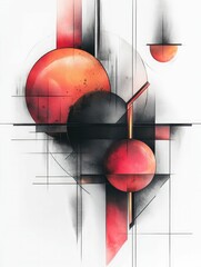 Canvas Print - Abstract art red spheres geometric lines