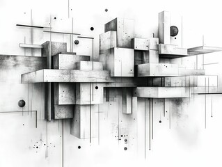 Canvas Print - Abstract grayscale concrete structure design, geometric shapes