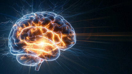 Wall Mural - innovative thinking and strategy with glowing brain and electricity