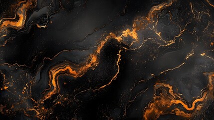 Poster - Mesmerizing Fractal Lava Flow Abstractions with Fiery Glowing Textures  Dynamic and captivating digital art background with swirling molten patterns and intense vibrant colors
