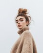 © Ryzhkov - Effortless Urban Fashion Mixed Ethnic Woman (30-35) in Soft Beige Knit Sweater and Wool Coat - Cozy Street Layering for Fall Marketing and Sustainable Fashion Merchandising