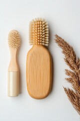 Poster - Minimalist Pet Care Aesthetic Bamboo Brush and Pampas on White - Modern Grooming Content and Sustainable Pet Service Marketing