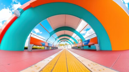 Poster - Vibrant Architectural Glass Roof Bus Station Interior Contemporary Urban Mobility Design for Modern Mass Transit Infrastructure and Passenger Experience Enhancement